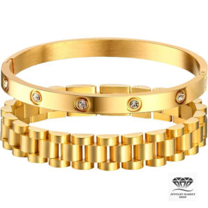 2-Piece Gold Chain Link Bracelet Set