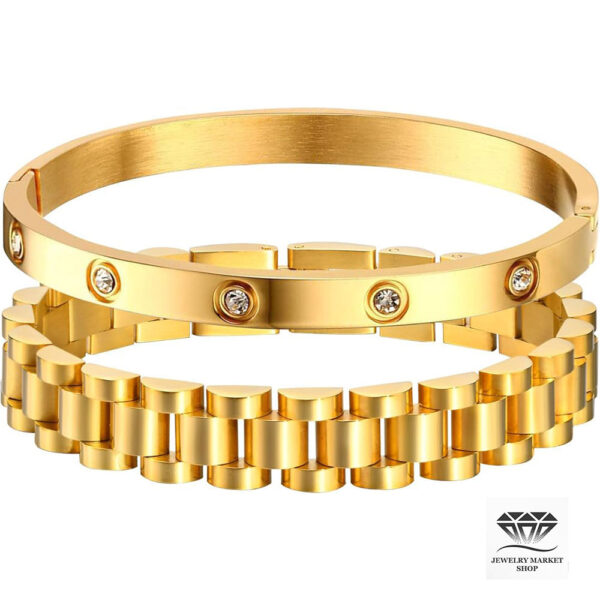 2-Piece Gold Chain Link Bracelet Set